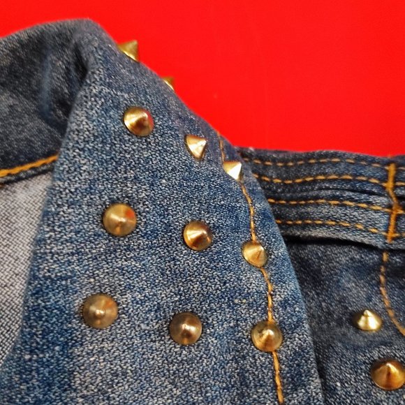UK2LA Jeans vest with rivets design distressed blue women's size S - Picture 3 of 6